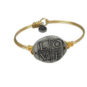 Luca + Danni LOVE Wax Seal Bangle Brass & Pewter Adjustable